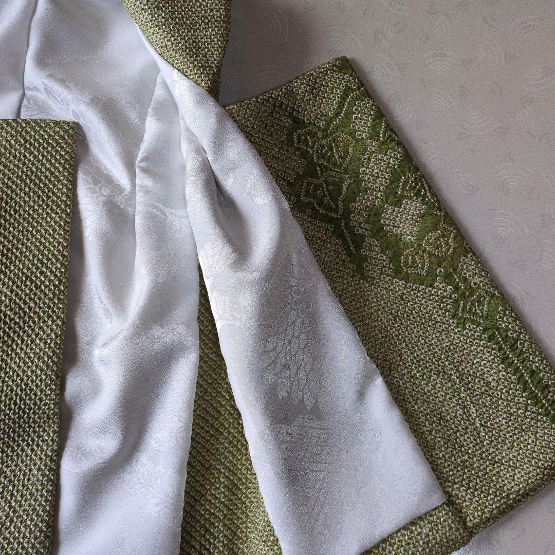 七五三３歳正絹総絞り手縫いの被布(抹茶色前のみ柄入り）