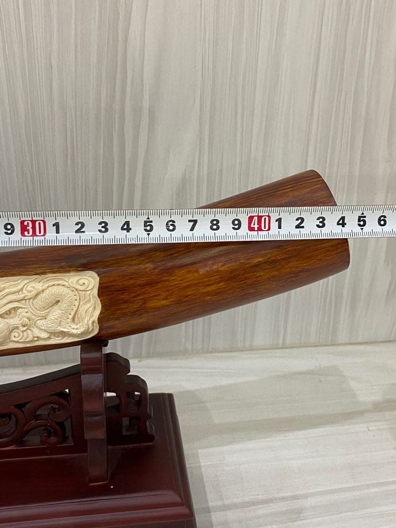 天然マンモス牙精巧な手作り彫刻双龍戯珠置物