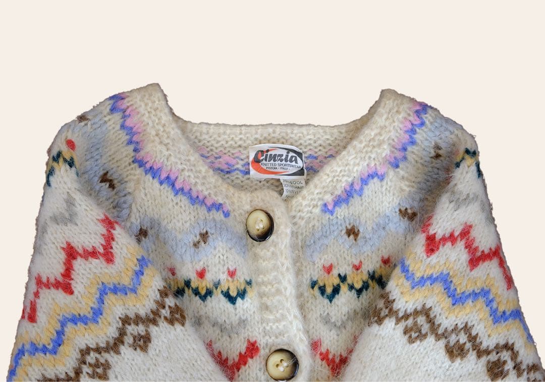 70s ユーロ ヴィンテージ クリーム色 ニット 古着 鳥刺繍 手編み 民族衣装