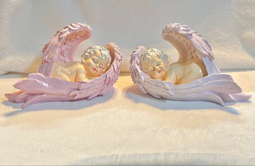 スリーピング エンジェル (天使)陶器　置物　2個セット　(レア)