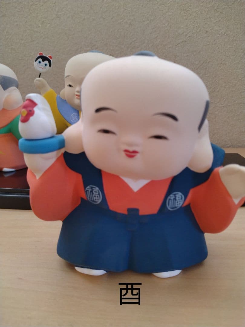 干支、縁起物福助人形十二個勢揃い、日本製陶器