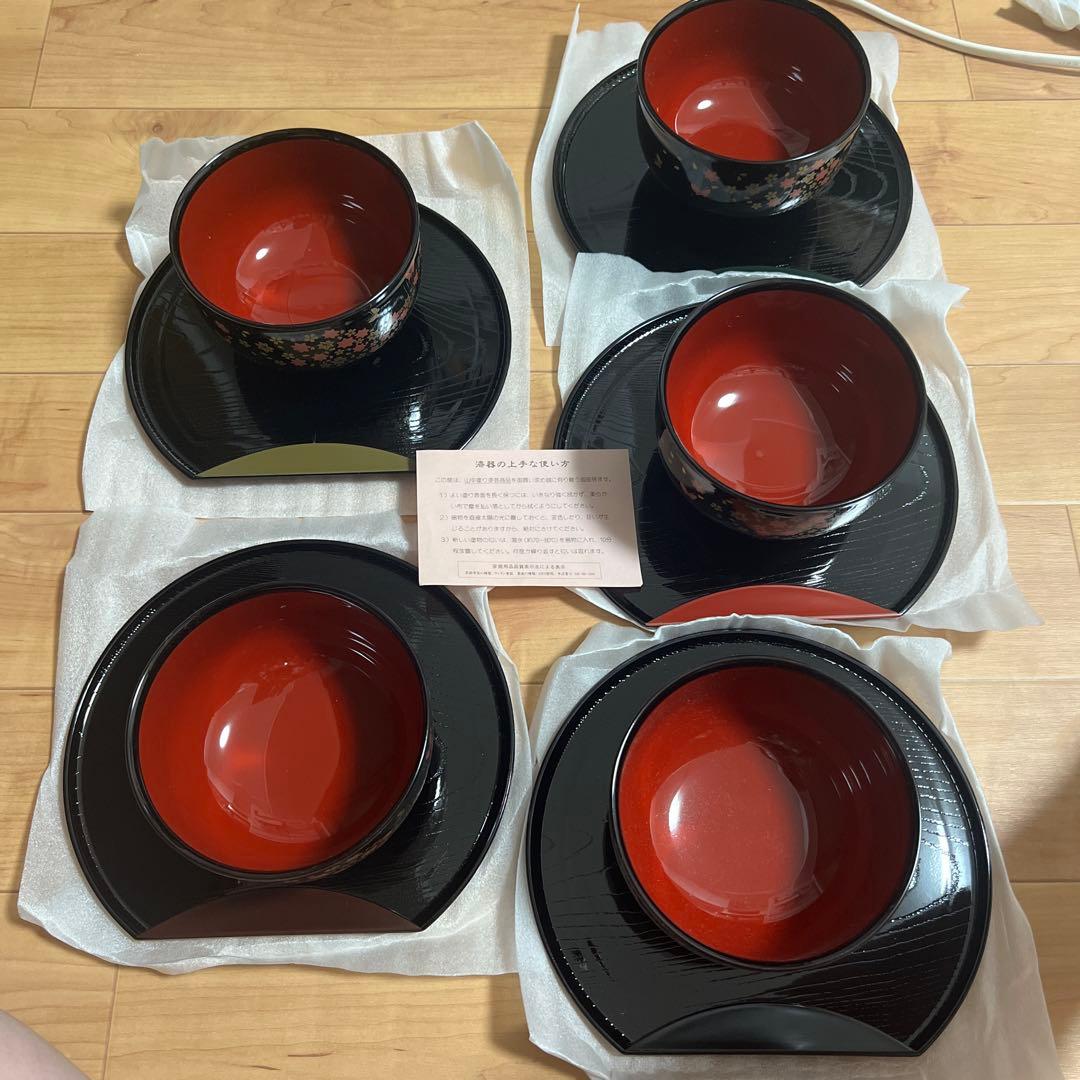 山中塗り漆芸商品 半月盆　汁椀　未使用