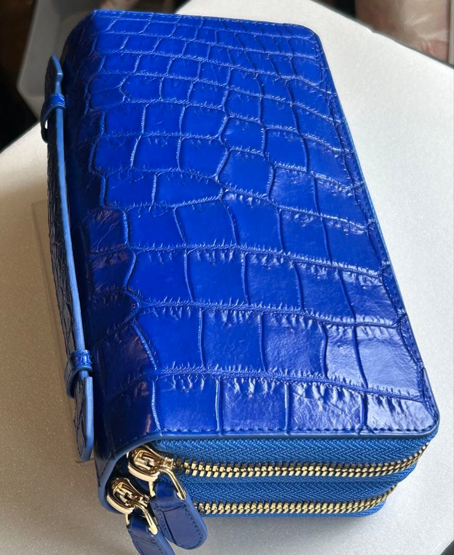 クロコダイル　ダブルファスナー　長財布　ワニ革財布　ブルー