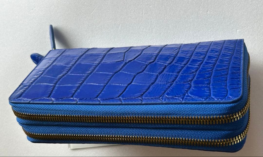 クロコダイル　ダブルファスナー　長財布　ワニ革財布　ブルー