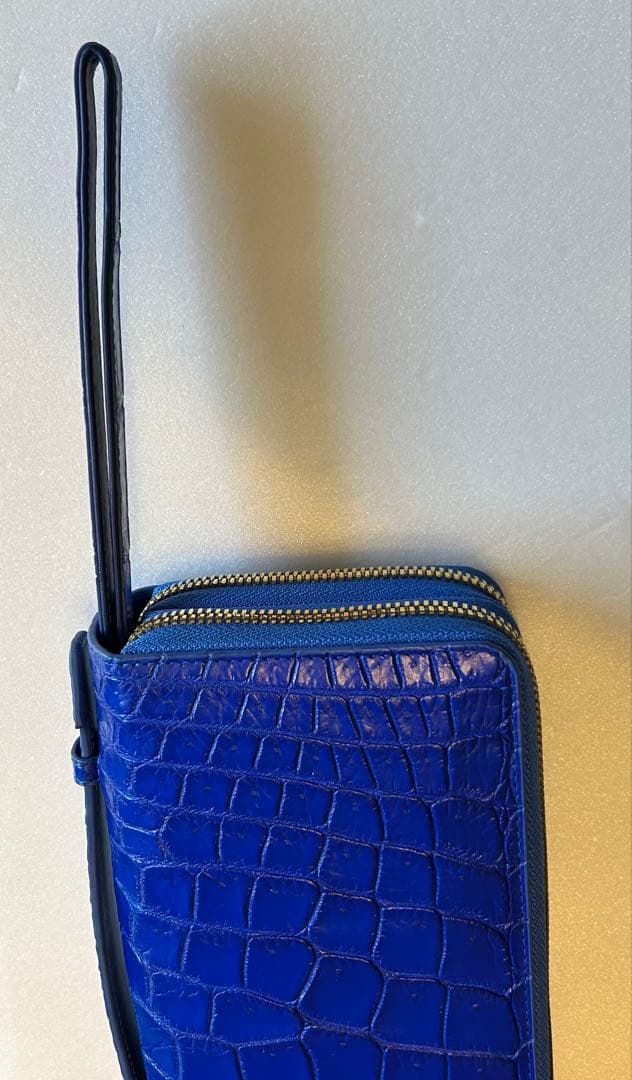 クロコダイル　ダブルファスナー　長財布　ワニ革財布　ブルー