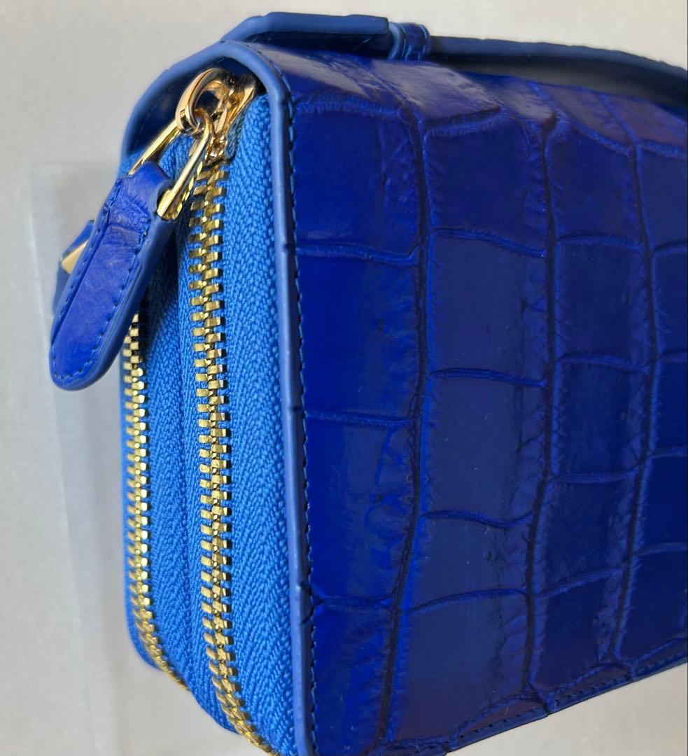 クロコダイル　ダブルファスナー　長財布　ワニ革財布　ブルー