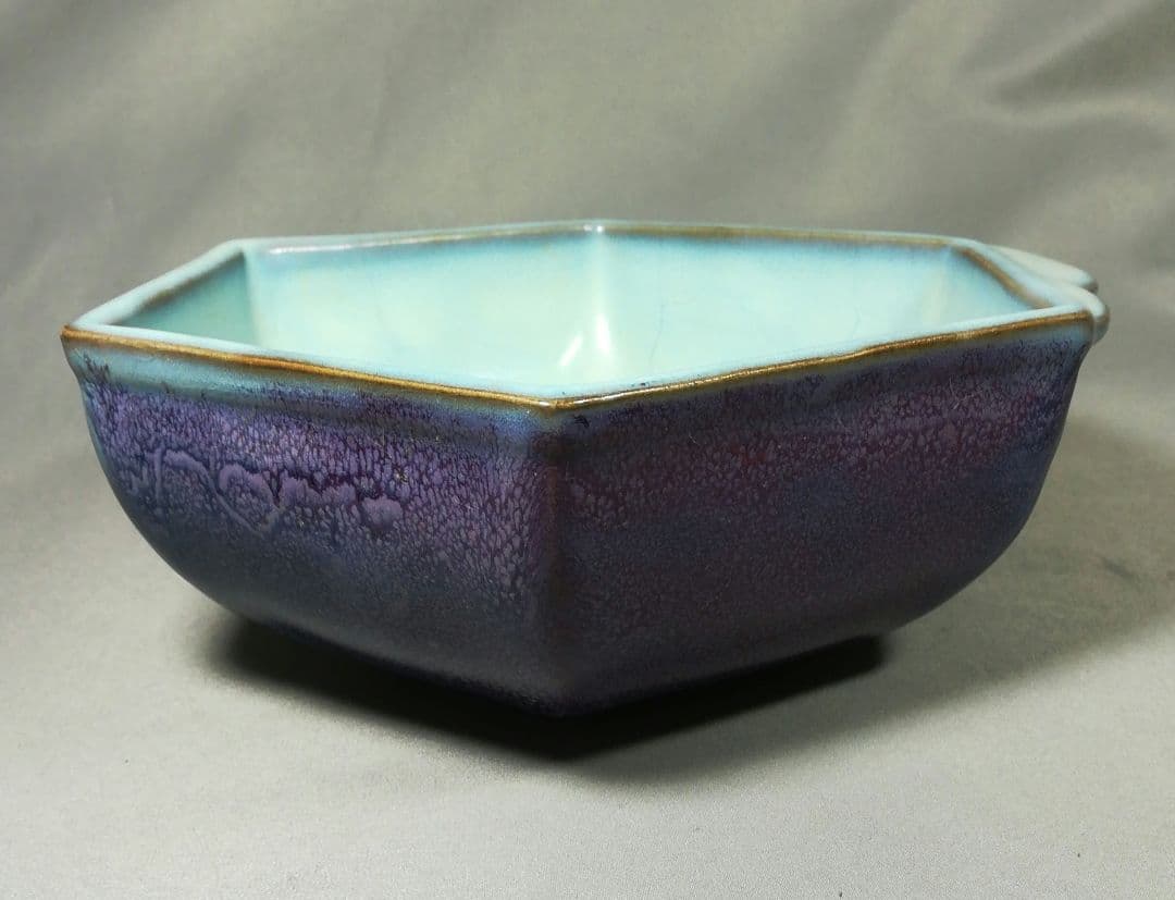 中国　辰砂　六角鉢　器