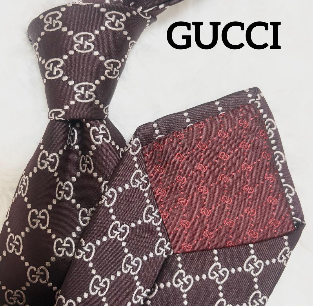 【美品】グッチ ネクタイ ハイブランド GG柄 インターロッキング 光沢 希少
