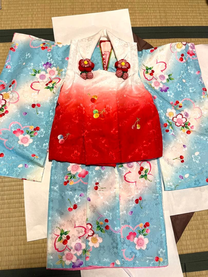 753 3歳着物　クリーニング済み　鮮やかな水色