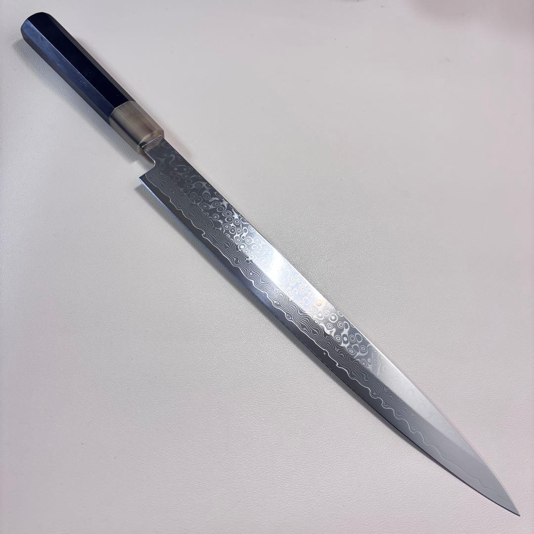 尺　300mm 墨流しダマスカス 柳刃包丁 黒檀本 牛八角柄　刺身包丁 和包丁︒