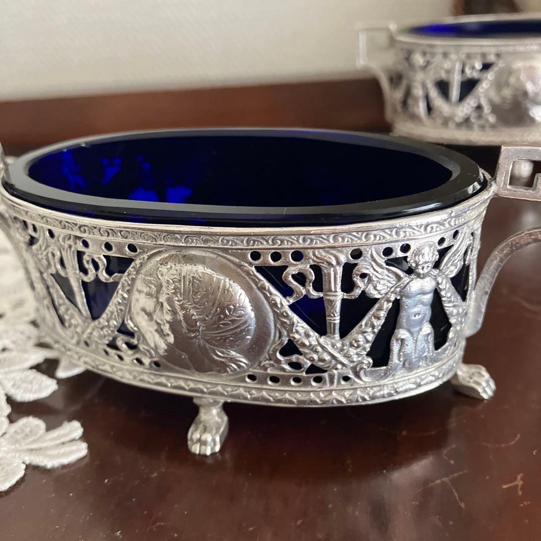 ドイツ　ハナウ　純銀アンティーク　ソルトセラーペア