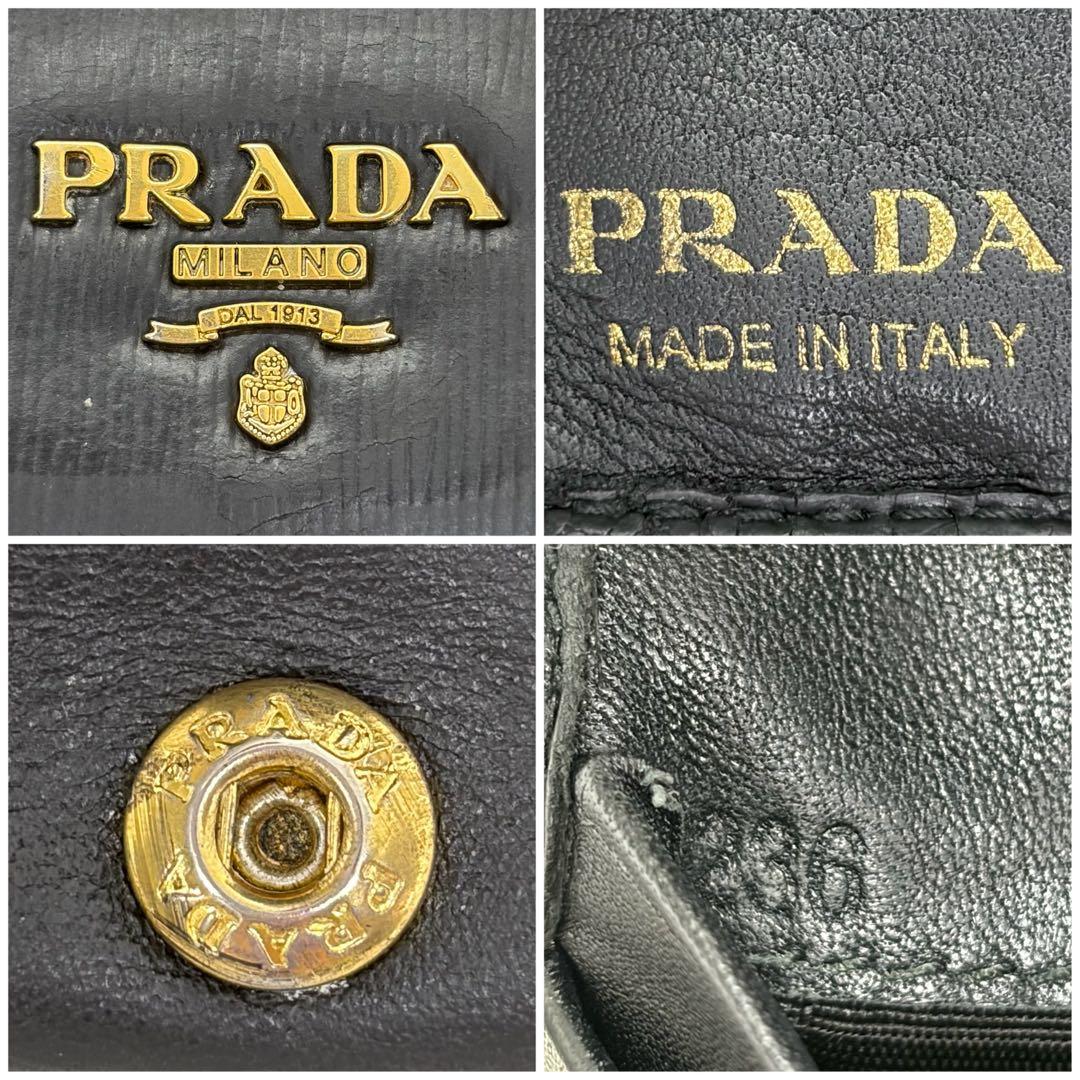 高級✨️プラダ 二つ折り財布 レザー サフィアーノ 黒 ゴールド金具