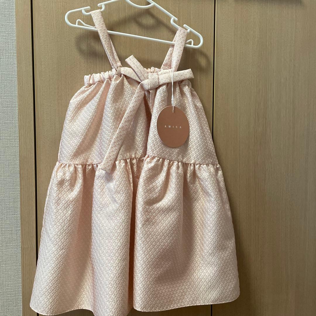 【新品タグ付き】アミカキッズ　クチュールワンピース 7M-7Y ピンク
