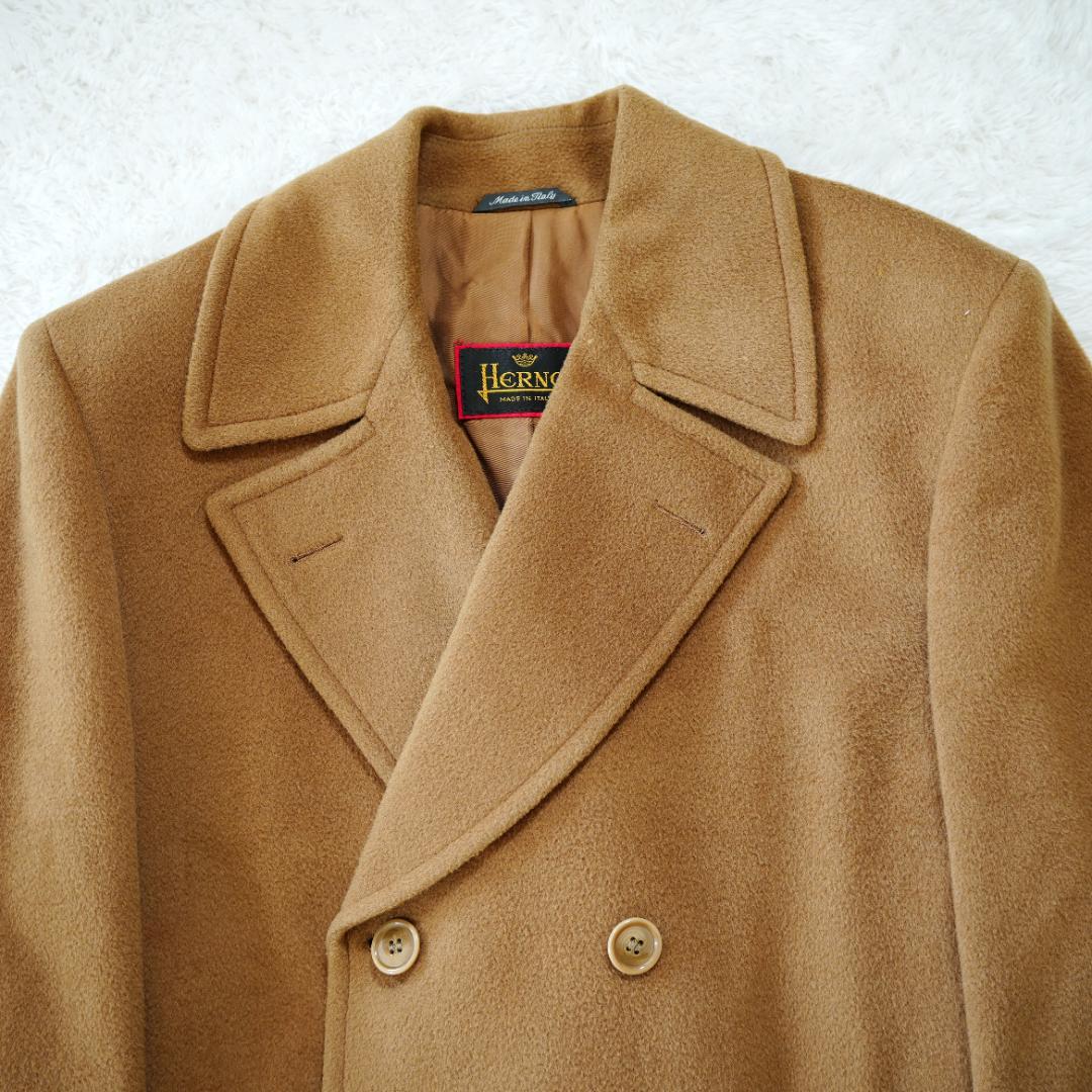 【美品】HERNO　ヘルノ　カシミヤロングコート　Lサイズ　総柄裏地　キャメル