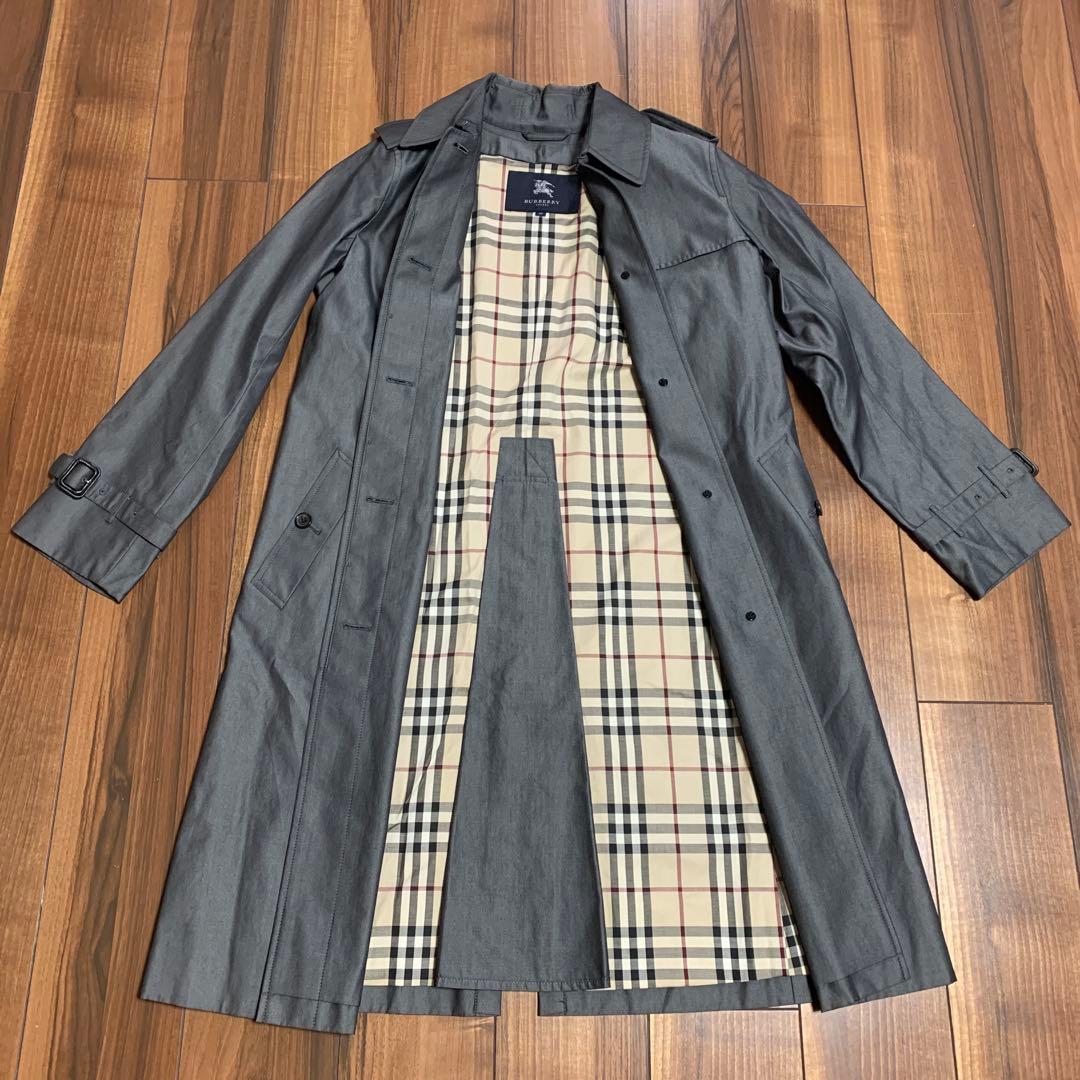 【美品】バーバリー ロンドン ステンカラーコート ノバチェック 黒 グレー日本製