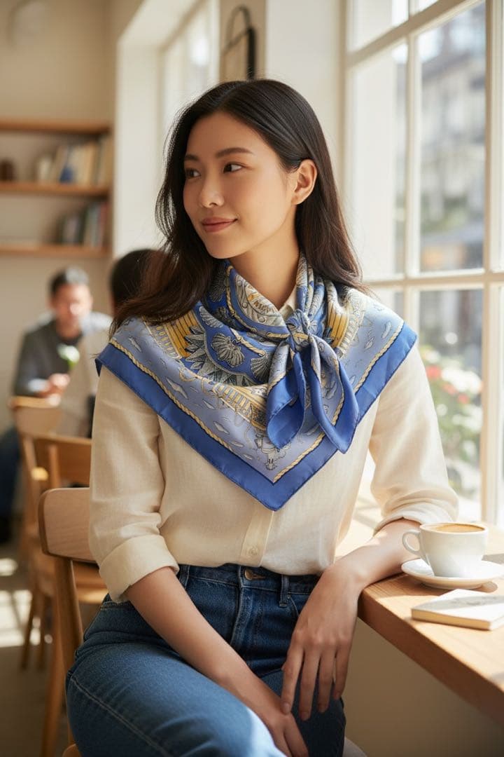 極美品　エルメス　カレ90 RAILING 船の手摺　シルク　スカーフ