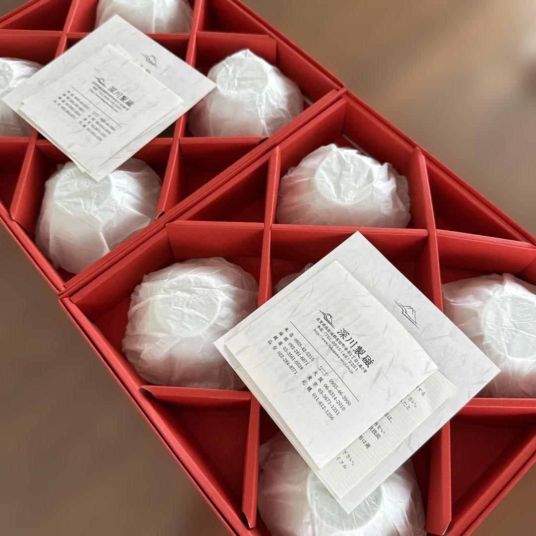 【未使用品】有田焼　深川製磁　「寿赤絵 小皿揃」　5点セット×2箱　赤文字