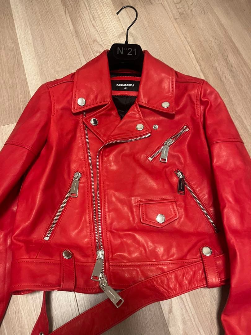DSQUARED2 レッド ダブルライダースジャケット 40