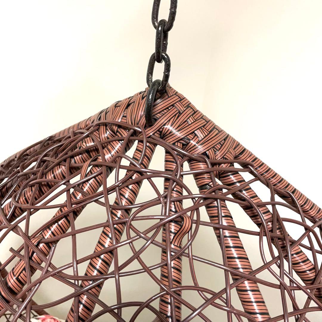 ◆【直接受渡し限定】ハンギングチェア 花柄クッション付き ブラウン