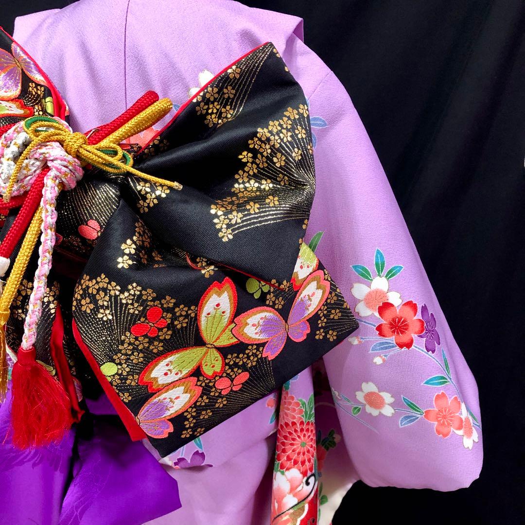 七五三　7歳　女の子　藤色　薄紫　四つ身　着物　作り帯　セット　753 七歳