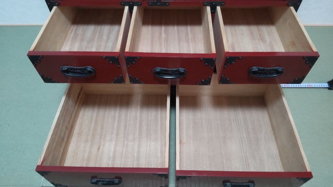 仙台箪笥 和箪笥 アンティーク 茶棚 南蛮 漆 朱色 木製 民芸 鉄金具 大型