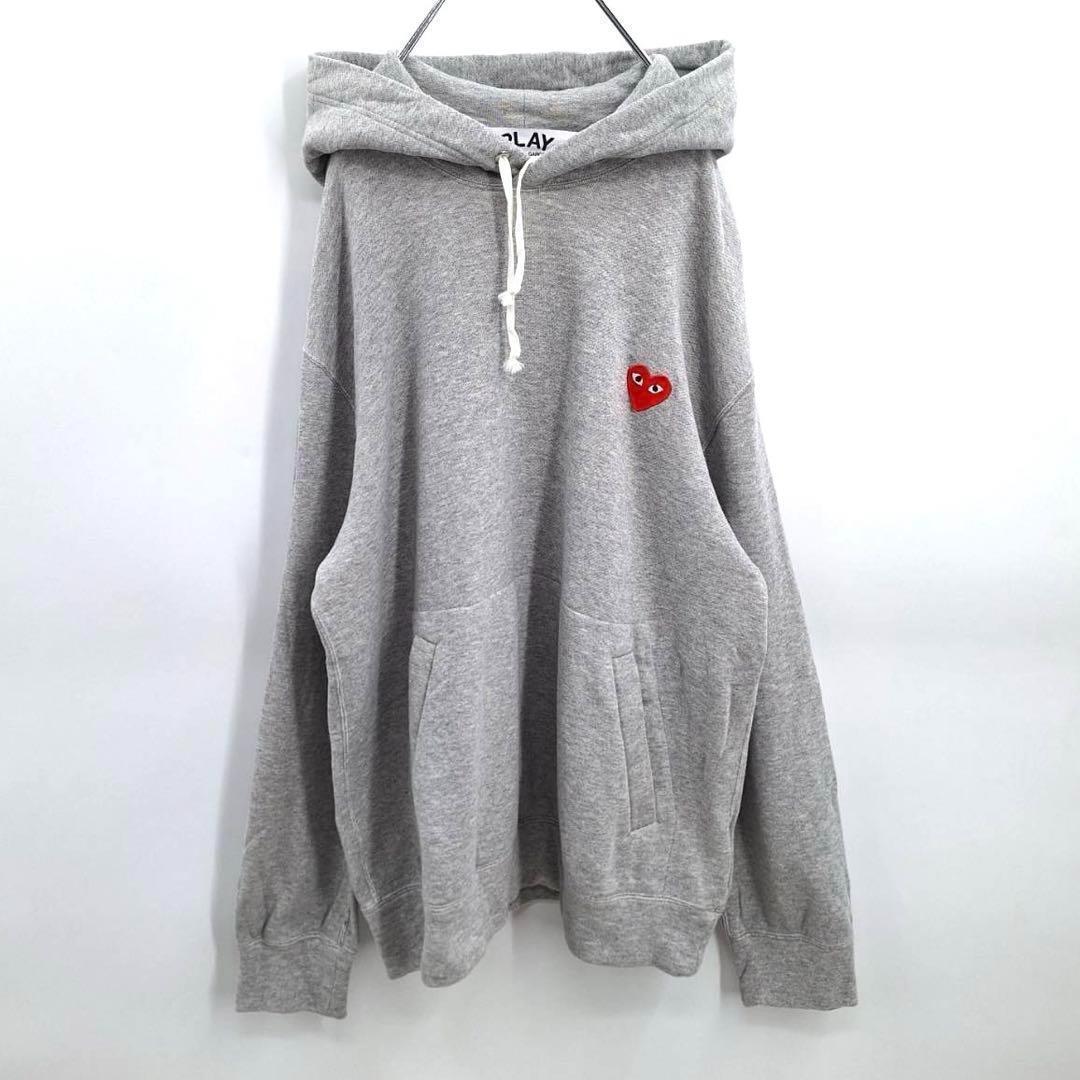【レアXL】プレイコムデギャルソン ハート刺繍ロゴ パーカー グレー 超人気