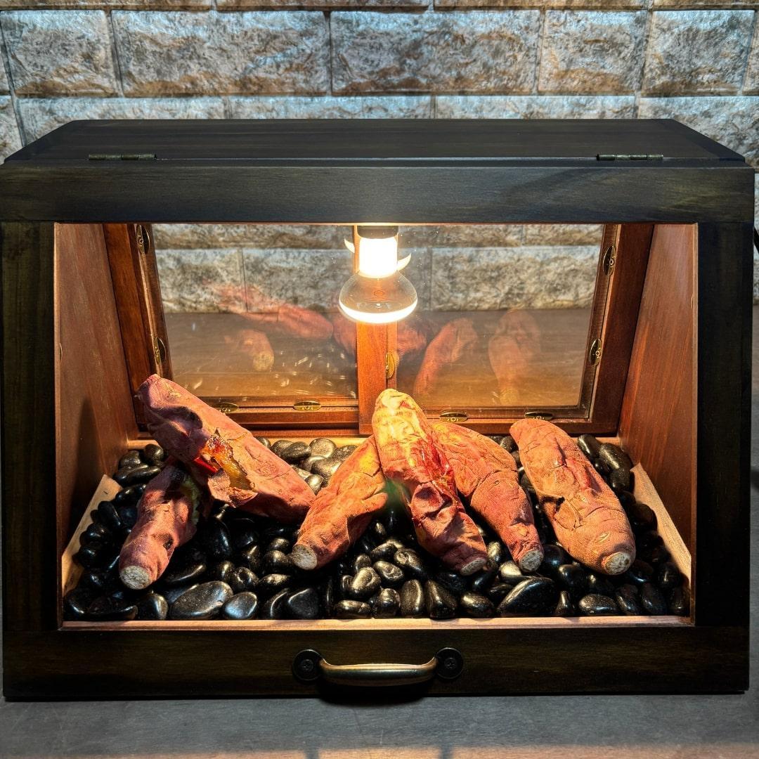 木製ホットショーケース 焼き芋保温ディスプレイケース【ダークブラウン】