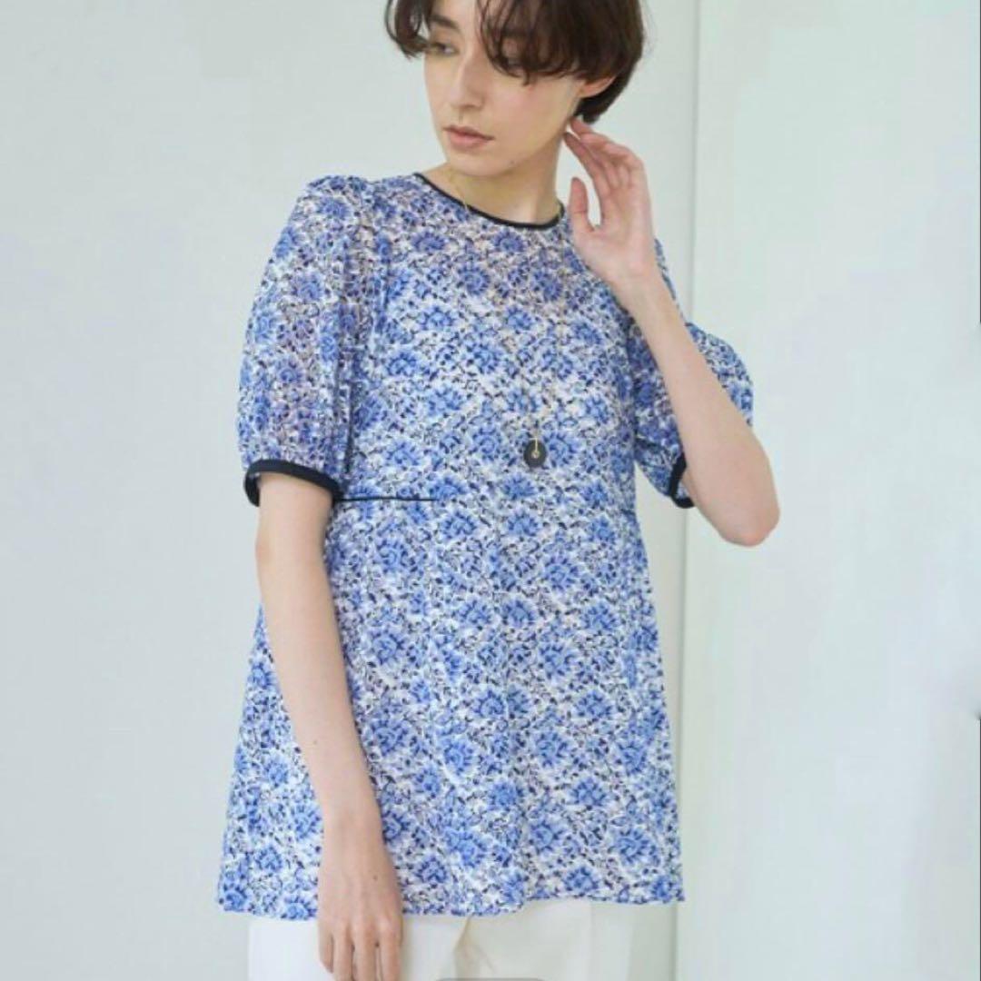 美品 ANAYI アナイ オパールクロスプリントブラウス