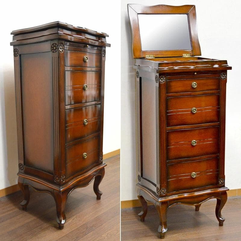マホガニー　ミラー付き　4段チェスト　ドレッサー　アンティーク　化粧台　鏡付き