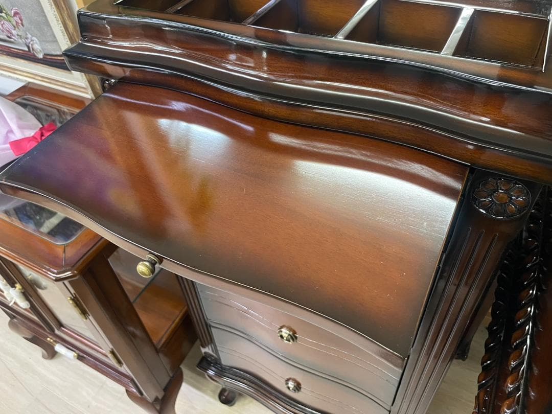 マホガニー　ミラー付き　4段チェスト　ドレッサー　アンティーク　化粧台　鏡付き