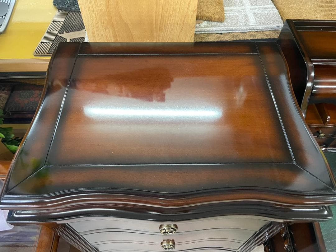 マホガニー　ミラー付き　4段チェスト　ドレッサー　アンティーク　化粧台　鏡付き