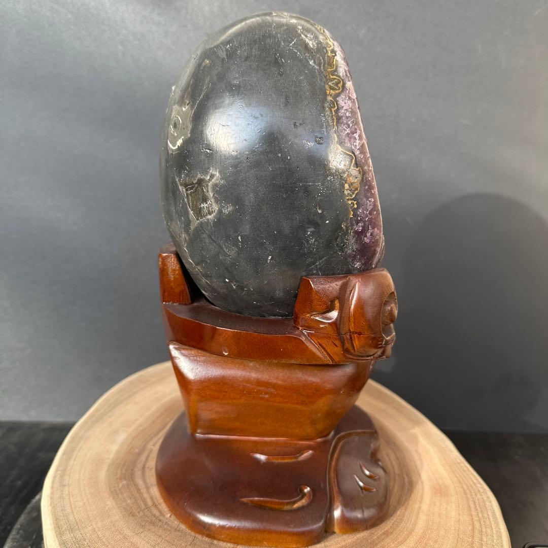 ウルグアイ産❣️天然石 イエローカルサイト共生アメジストのドーム　置物G.149