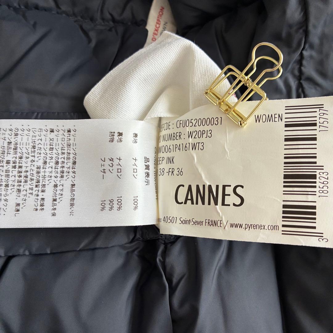 美品 ピレネックス カンヌ ノーカラーダウンジャケット 38 濃紺