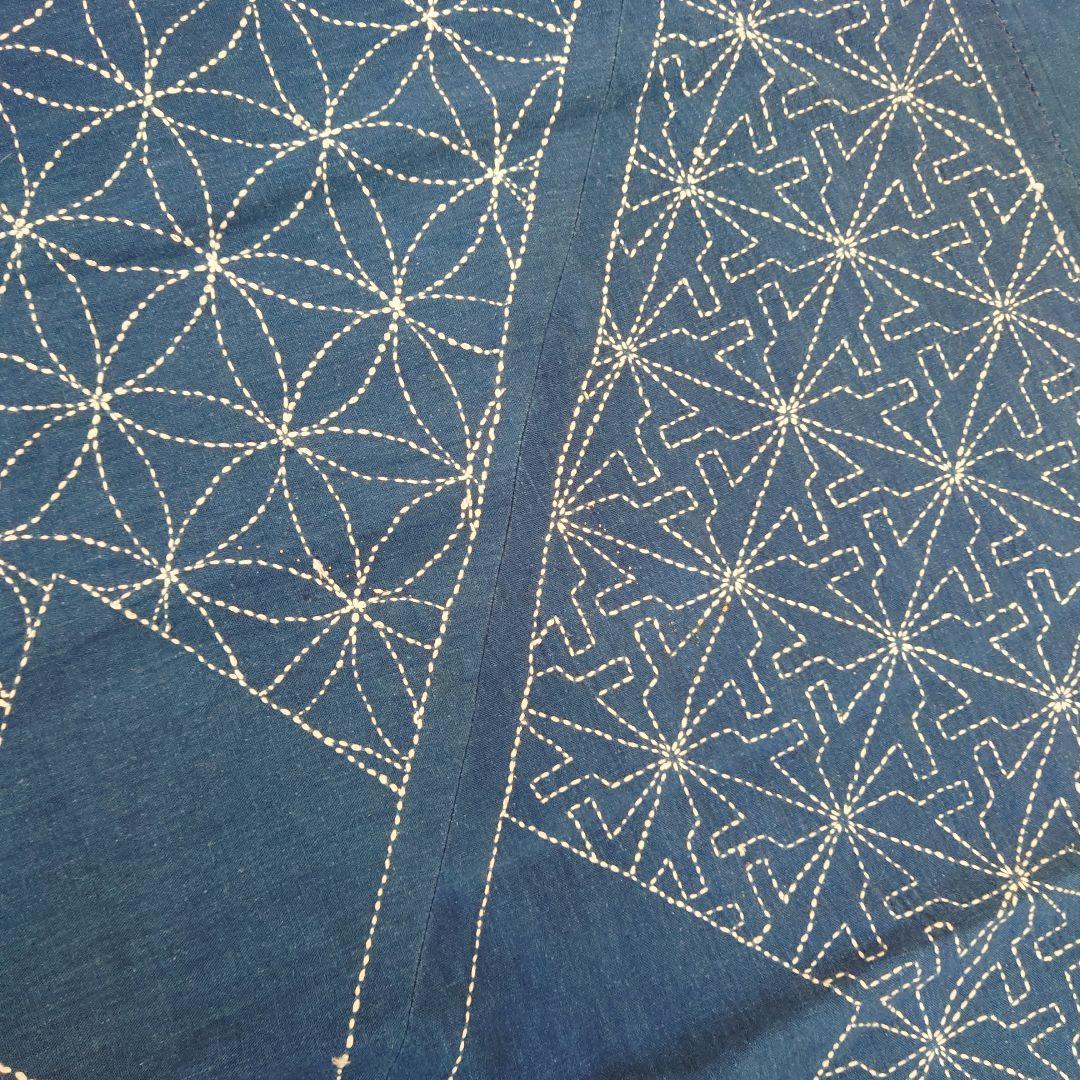刺し子　刺繍　ブルー　長方形　テーブルクロス　布　インテリア　レトロ