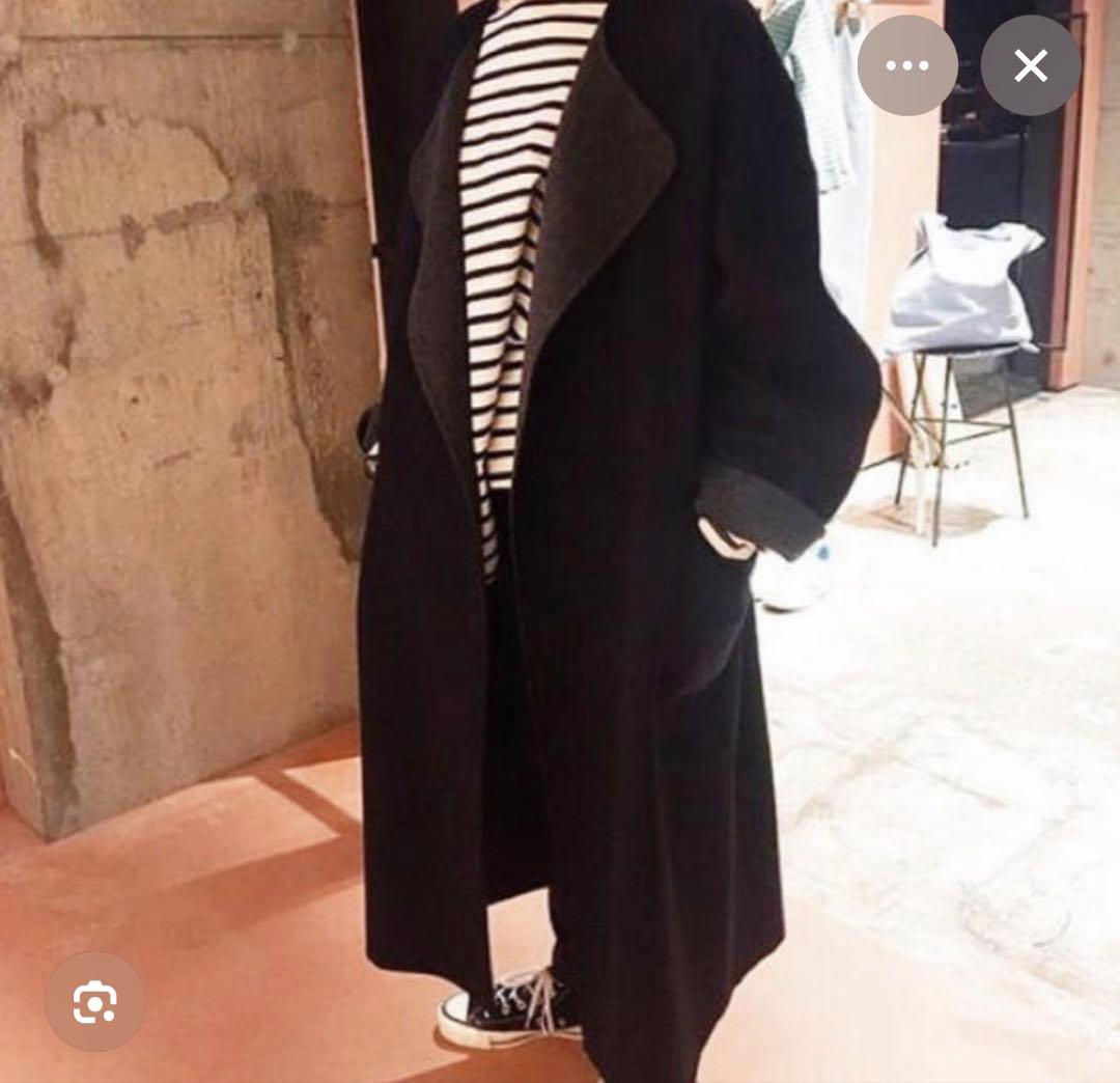 h*o様 ネイビー &グレーロングコート ベルト付き　リバーシブル　36サイズ