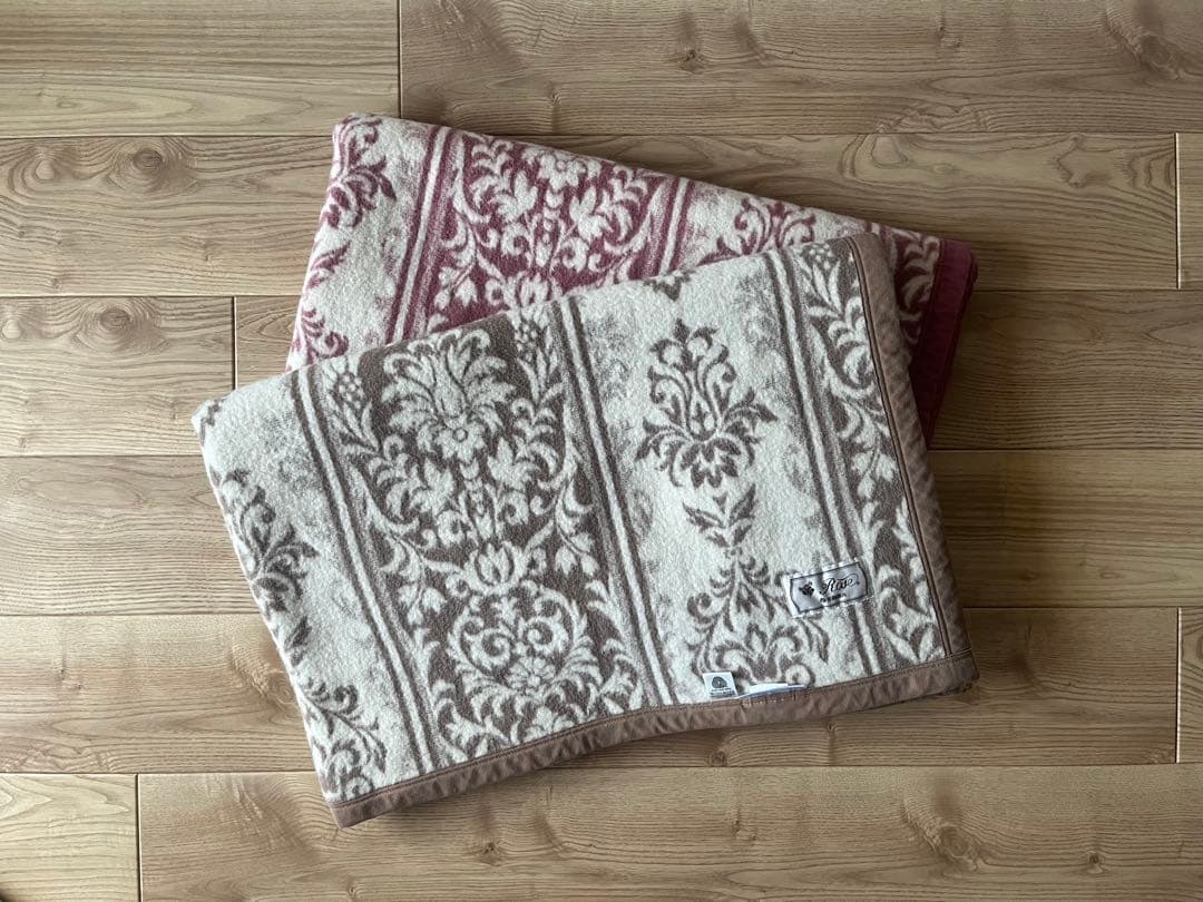 【シングル 2枚セット】京都西川 ウール100% ダマスク柄 毛布