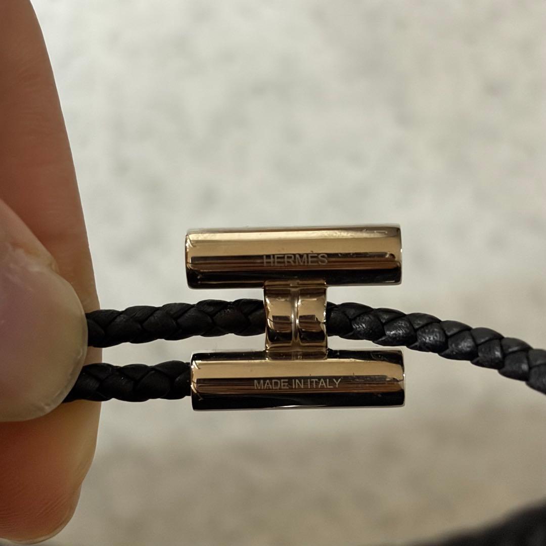 HERMES ブラックレザー 編み込みブレスレット