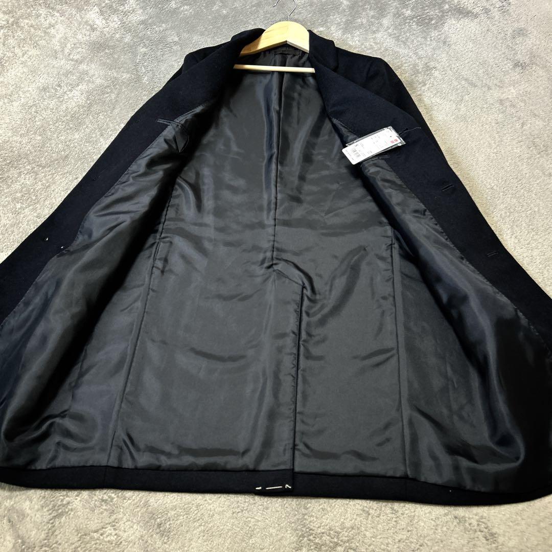ユニクロUNIQLOブラックウールカシミヤ混メンズロングチェスターコート S