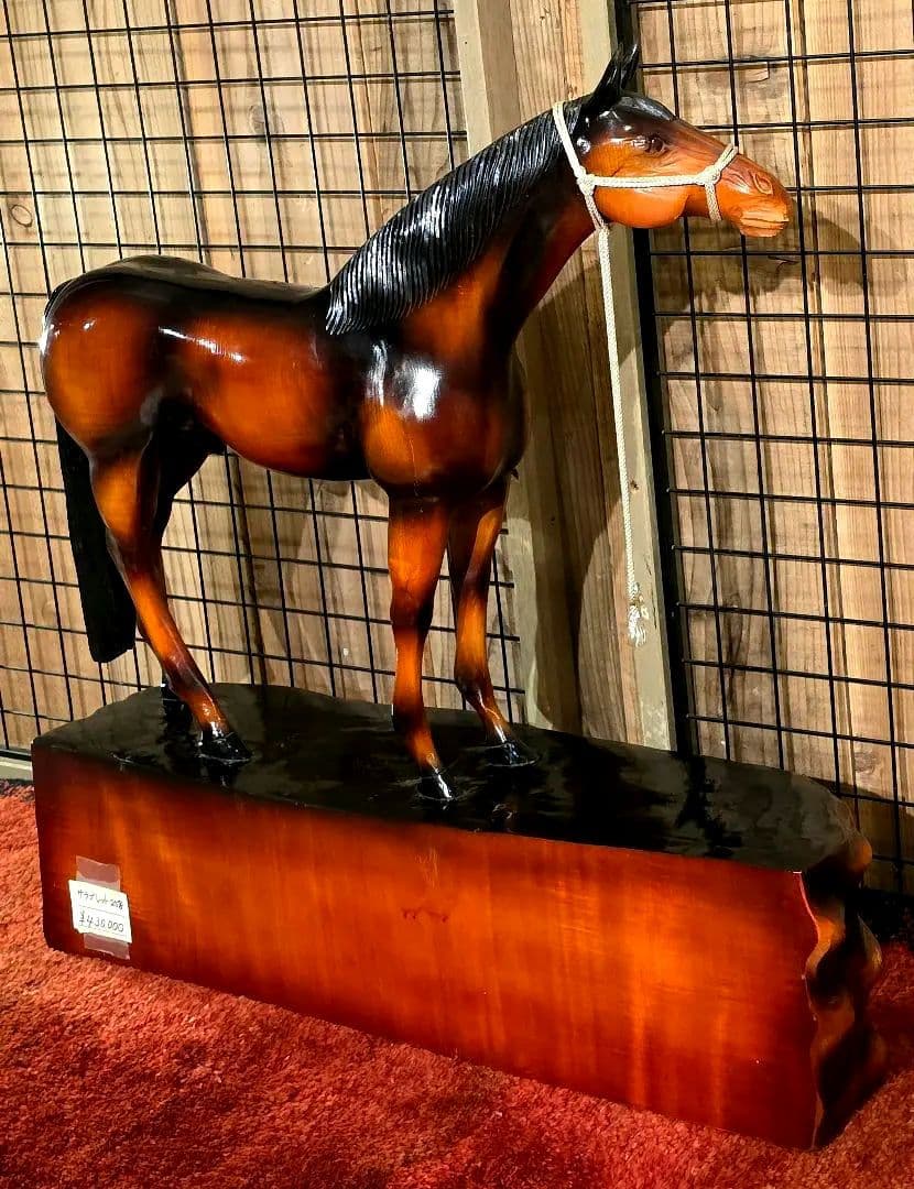 ​【元値43万】ド迫力！特大 木彫り馬 サラブレッド 置物 北海道民芸品 25号