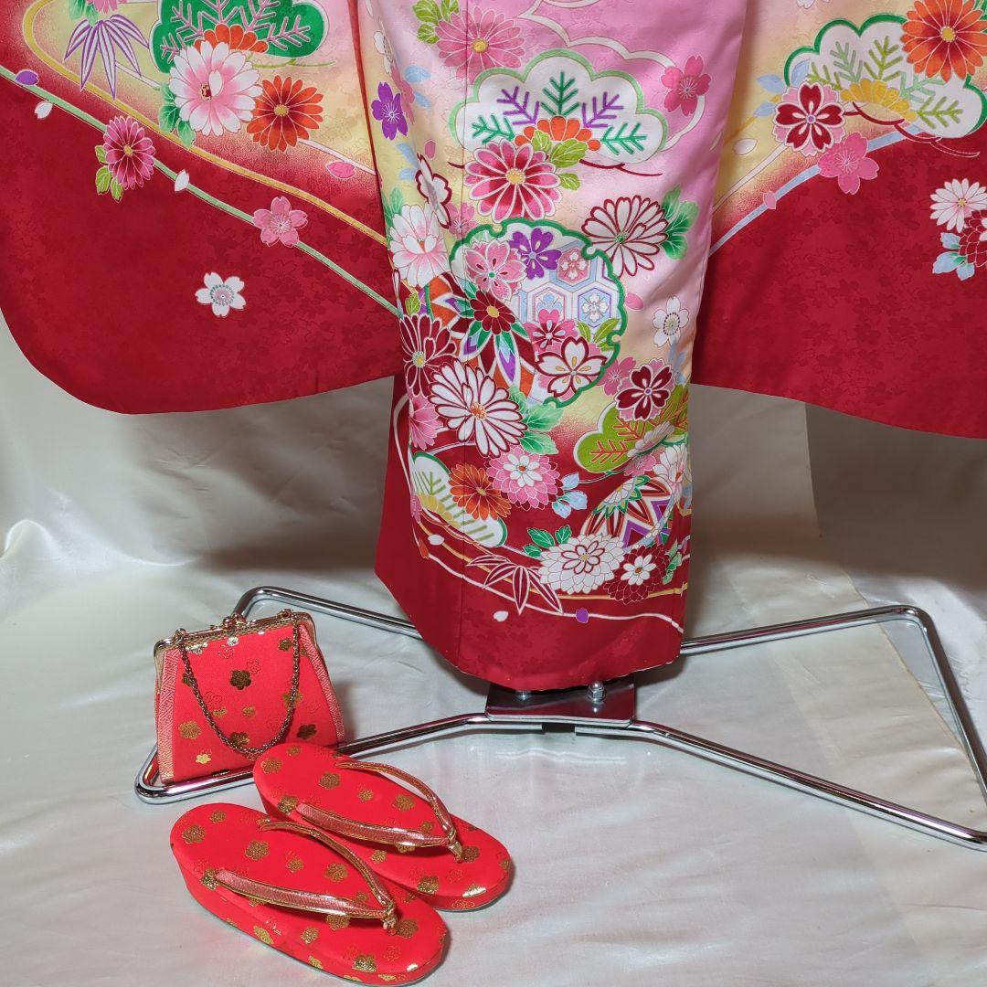 七五三　７歳用　ピンク着物コーディネート一式　簪セット付き　美品
