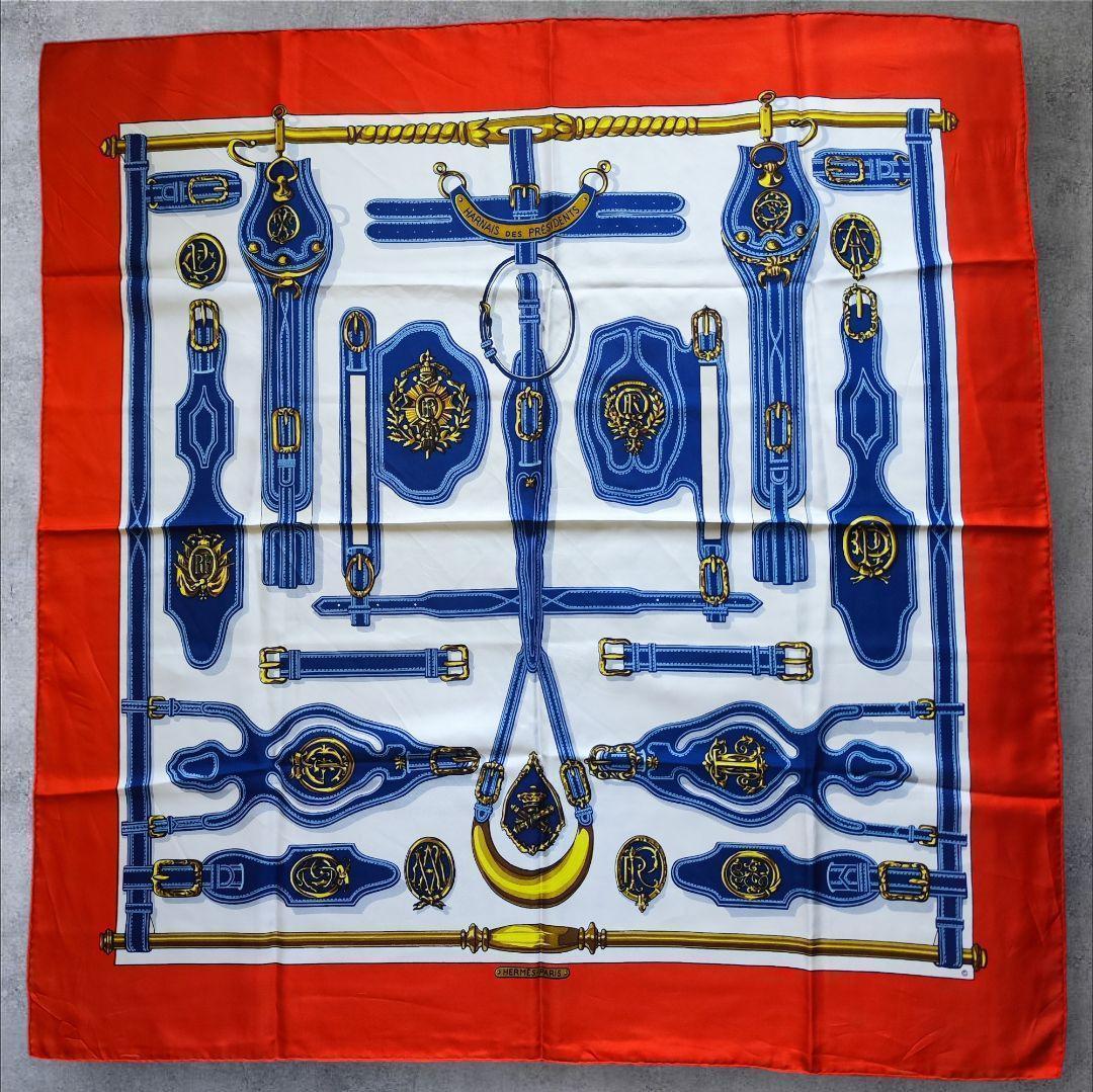 【未使用級】HERMES エルメス カレ90 大統領の馬具 スカーフ タグあり赤