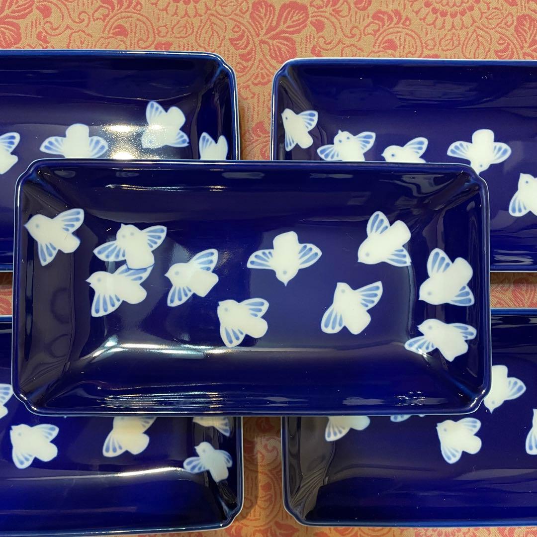 未使用　深川製磁　ふくら雀　木瓜長角皿　5枚　　隅切八角皿