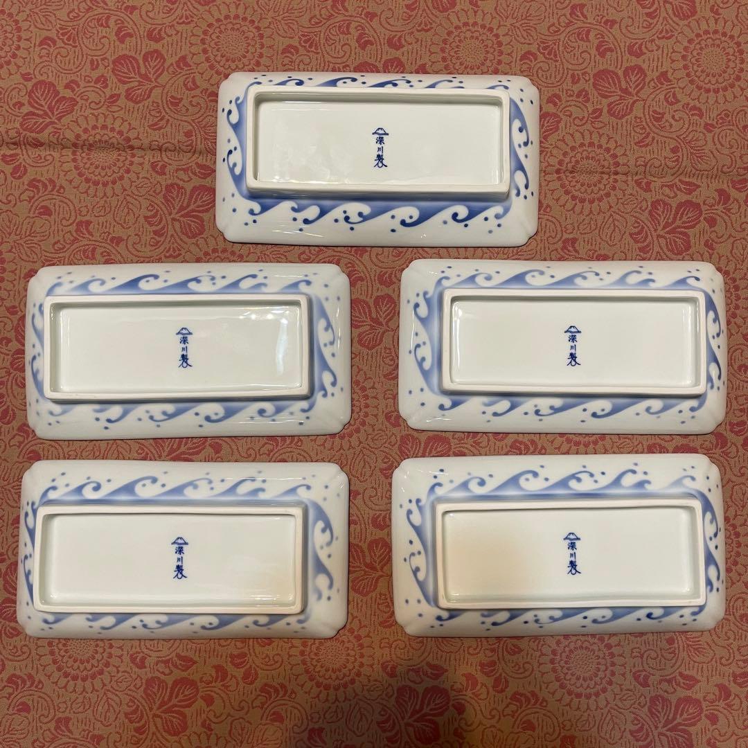 未使用　深川製磁　ふくら雀　木瓜長角皿　5枚　　隅切八角皿