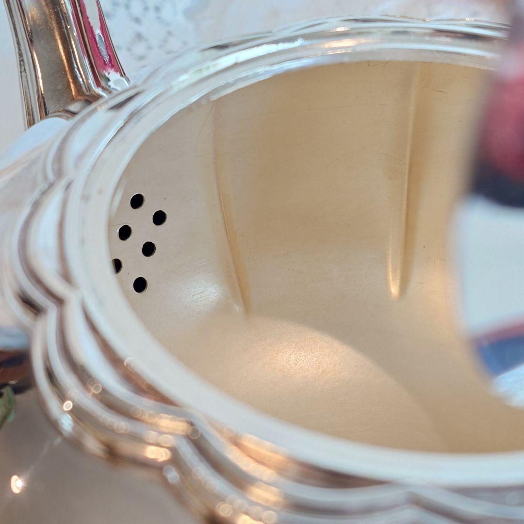 シルバーポット　シルバープレート製　メロン型　ヴィンテージ　アンティークシルバー