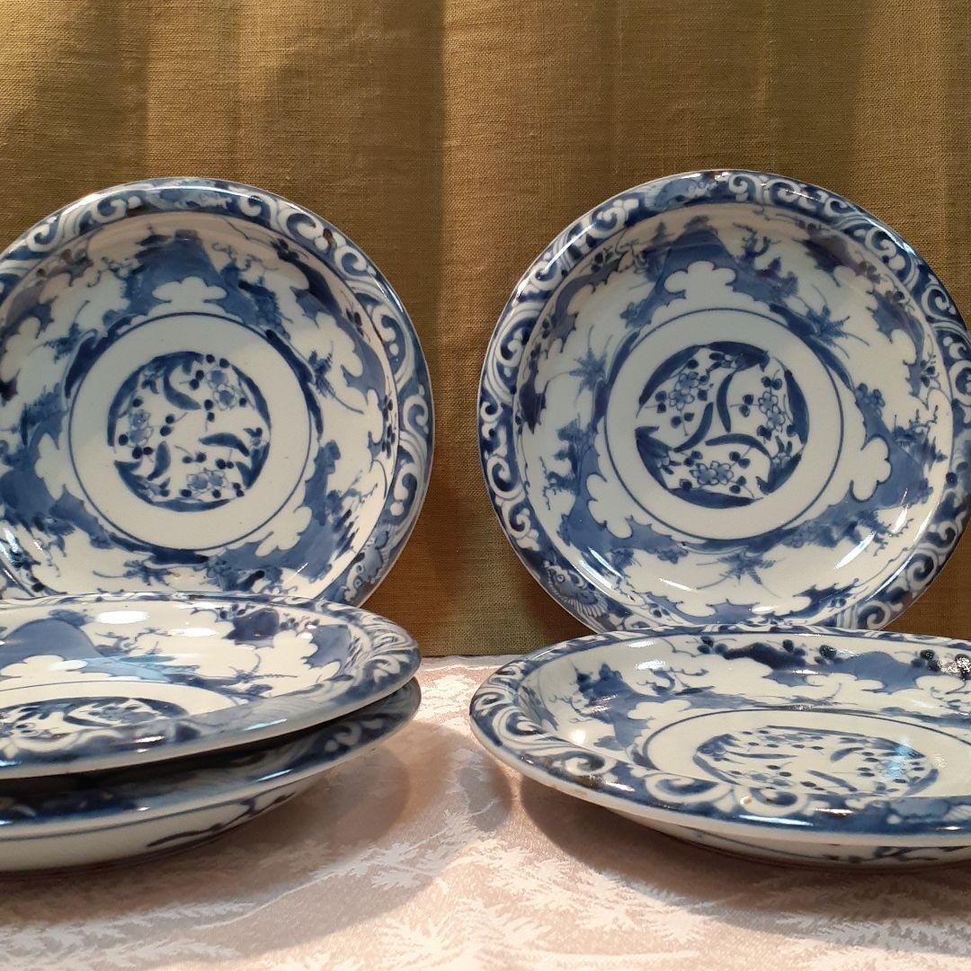 希少❤️古伊万里～玉縁蛸唐草紋平皿揃い