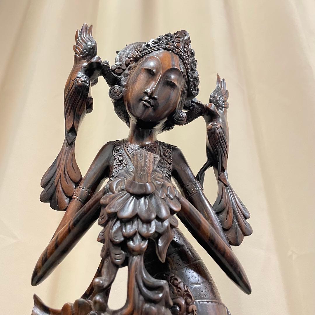 バリ島　木彫り　女性像　彫刻　黒檀　アンティーク　置物