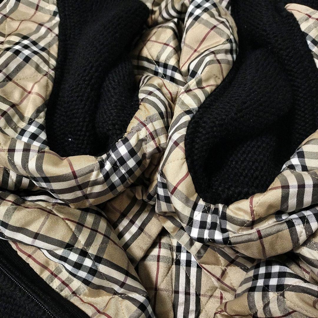 【美品】バーバリー　ニットジャケット　ジップアップ　羊毛　ノバチェック　黒