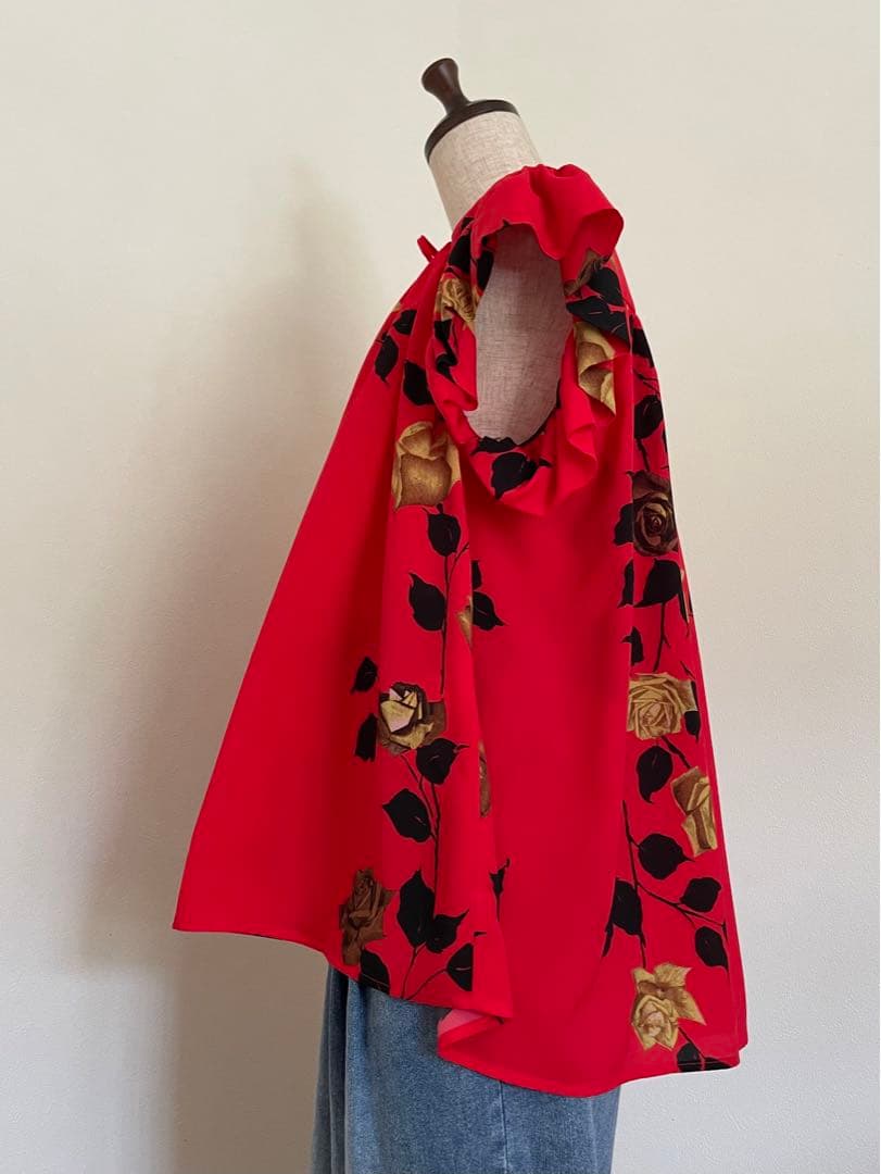 【MSGM】ローズプリントフレアブラウス　イタリア製