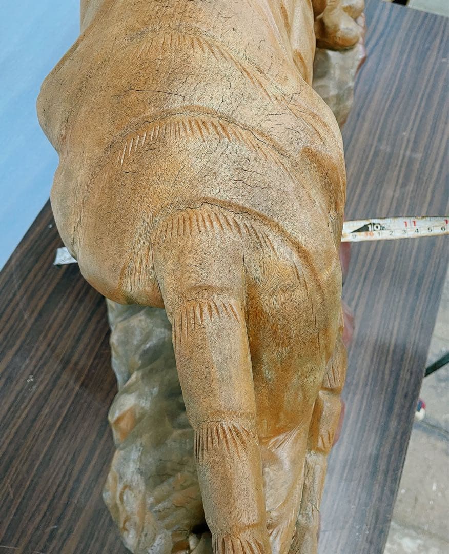 美品大型【昭和レトロ】 虎の置物　木彫り長さ約80cm高 約46cm置き物