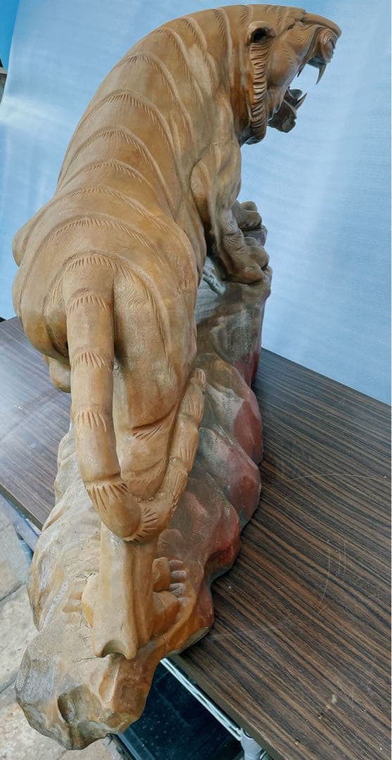 美品大型【昭和レトロ】 虎の置物　木彫り長さ約80cm高 約46cm置き物